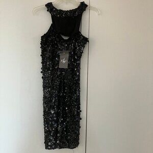 NWT alexia admor black sz XS sequin cocktail dress d770SQ cut out stretch